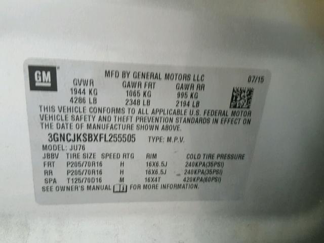 3GNCJKSBXFL255505 - 2015 CHEVROLET TRAX LS SILVER photo 10