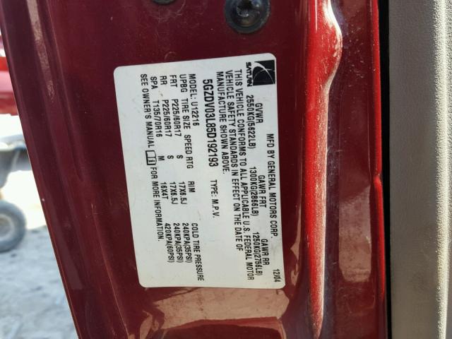 5GZDV03L85D192193 - 2005 SATURN RELAY 2 RED photo 10