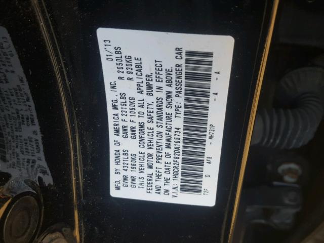 1HGCR2F82DA105734 - 2013 HONDA ACCORD EXL BLACK photo 10