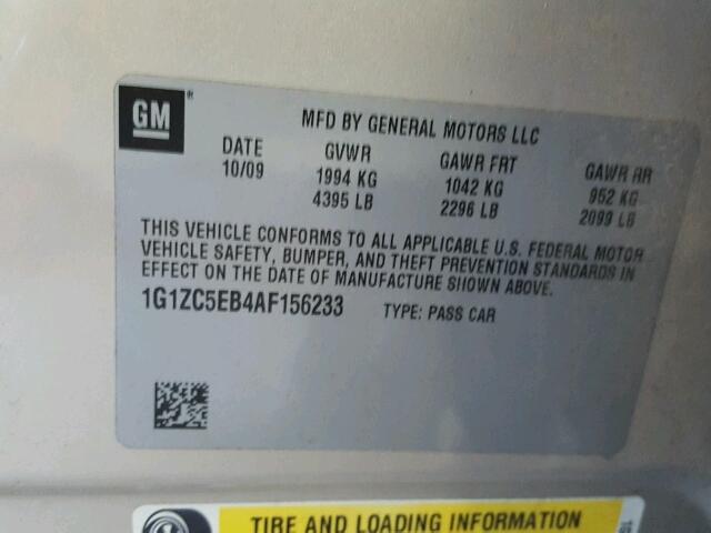 1G1ZC5EB4AF156233 - 2010 CHEVROLET MALIBU 1LT 棕色 照片 10