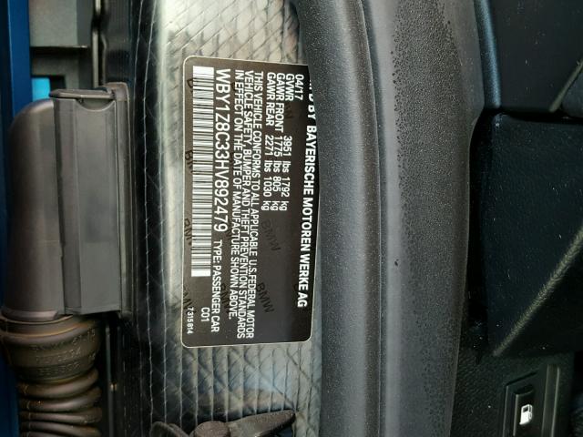 WBY1Z8C33HV892479 - 2017 BMW I3 REX Синий фото 10