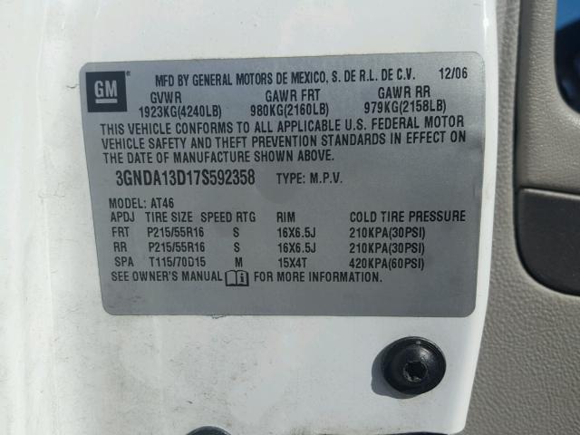 3GNDA13D17S592358 - 2007 CHEVROLET HHR LS თეთრი ფოტო 10