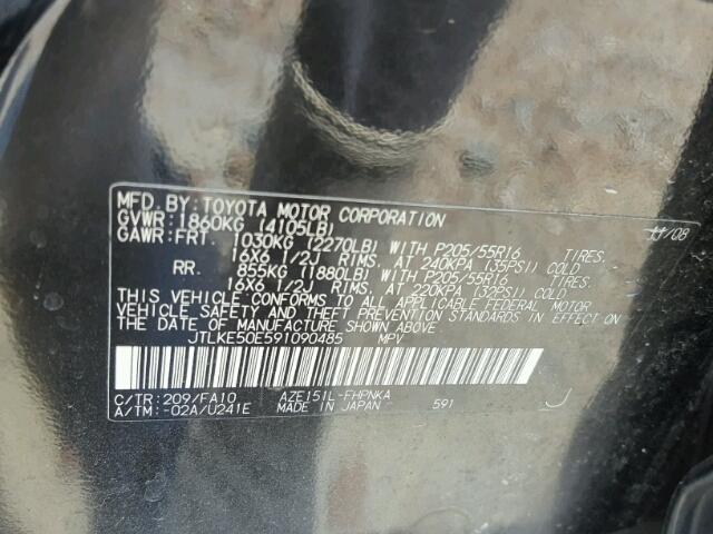 JTLKE50E591090485 - 2009 TOYOTA SCION XB Qara foto 10