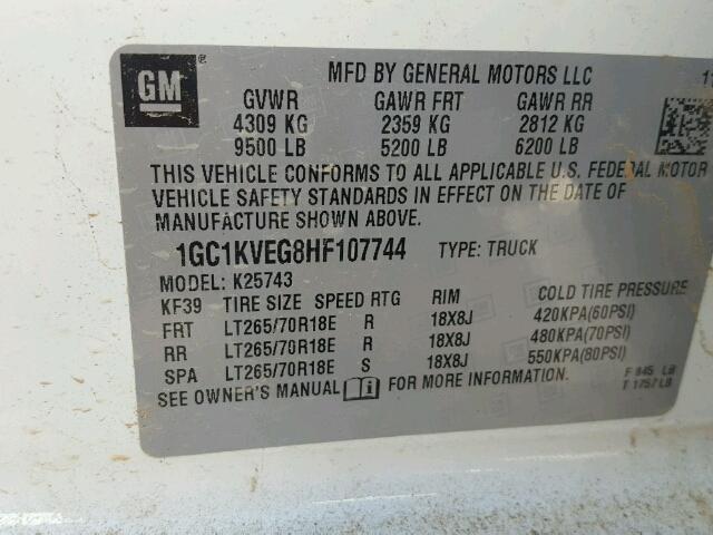 1GC1KVEG8HF107744 - 2017 CHEVROLET SILVERADO WHITE photo 10