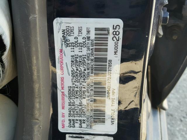 JA4MW31R72J037858 - 2002 MITSUBISHI MONTERO XL BLUE photo 10