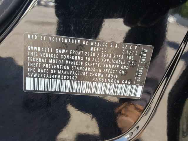 3VW2K7AJ4FM280107 - 2015 VOLKSWAGEN JETTA BASE 黑色 照片 10