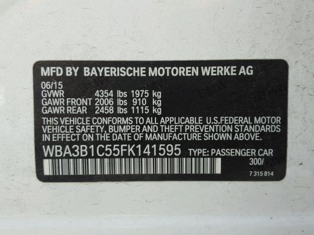 WBA3B1C55FK141595 - 2015 BMW 320 I BLACK photo 10