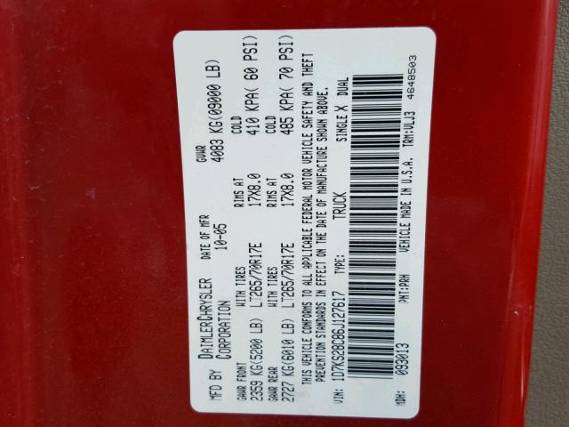 1D7KS28C86J127617 - 2006 DODGE RAM 2500 S MAROON photo 10