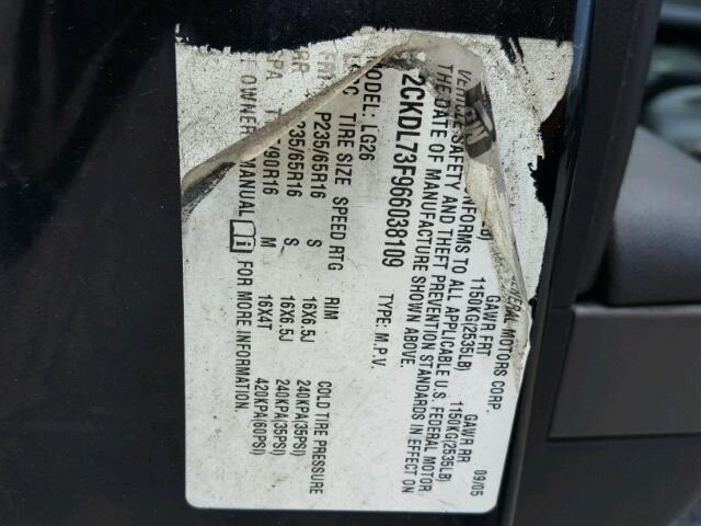 2CKDL73F966038109 - 2006 PONTIAC TORRENT BLACK photo 10