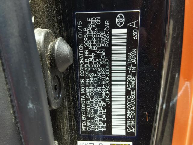 JTKJF5C70FJ006871 - 2015 TOYOTA SCION TC 橙色 照片 10