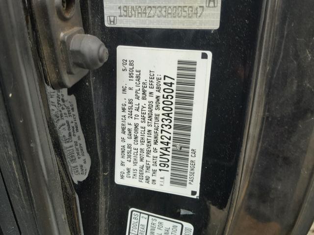 19UYA42733A005047 - 2003 ACURA 3.2CL TYPE BLACK photo 10