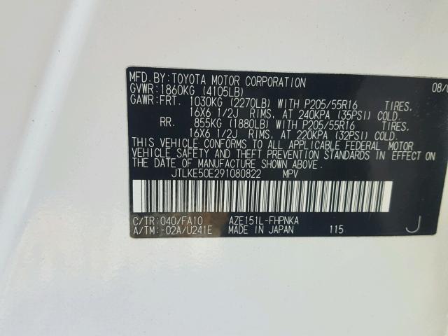 JTLKE50E291080822 - 2009 TOYOTA SCION XB WHITE photo 10