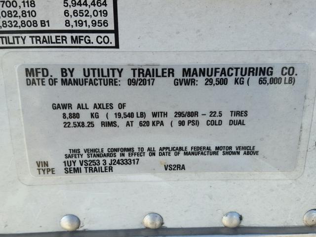 1UYVS2533J2433317 - 2018 UTILITY TRAILER WHITE photo 10