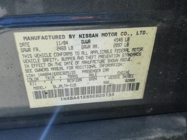 1N4BA41E65C825155 - 2005 NISSAN MAXIMA SE GRAY photo 10