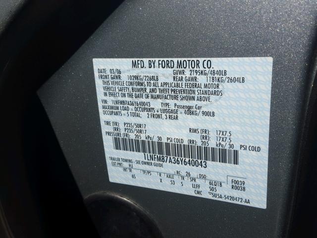 1LNFM87A36Y640043 - 2006 LINCOLN LS SILVER photo 10