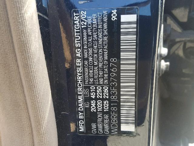 WDBRF81J83F379678 - 2003 MERCEDES-BENZ C 240 4MAT BLUE photo 10