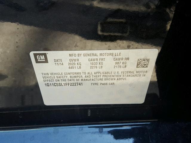 1G11C5SL1FF222741 - 2015 CHEVROLET MALIBU 1LT 黑色 照片 10