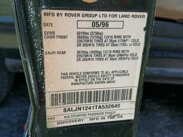 SALJN1241TA532649 - 1996 LAND ROVER DISCOVERY GREEN photo 10