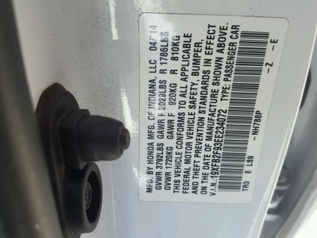 19XFB2F93EE234072 - 2014 HONDA CIVIC EXL WHITE photo 10