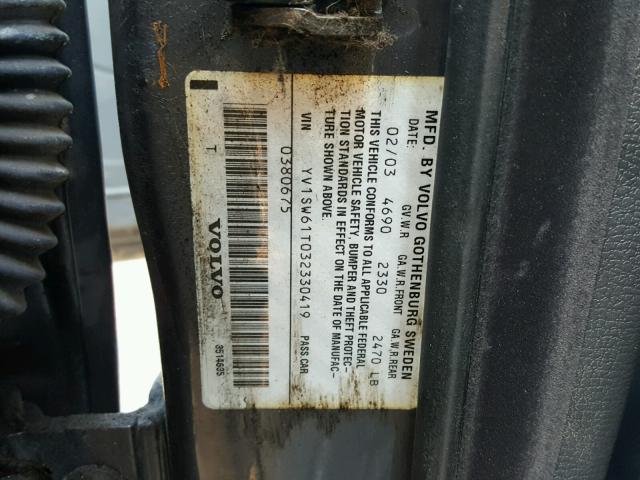 YV1SW61T032330419 - 2003 VOLVO V70 GRAY photo 10