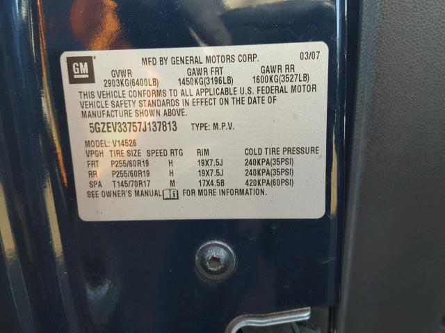 5GZEV33757J137813 - 2007 SATURN OUTLOOK SP ლურჯი ფოტო 10