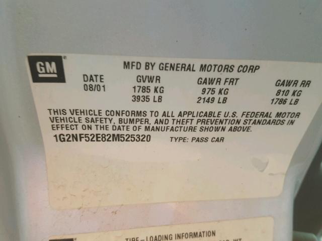 1G2NF52E82M525320 - 2002 PONTIAC GRAND AM S GRAY photo 10