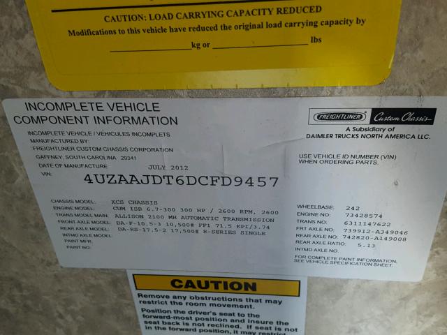 4UZAAJDT6DCFD9457 - 2013 FREIGHTLINER CHASSIS XC შავი ფოტო 10