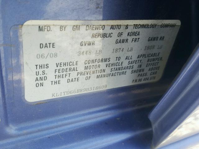 KL1TD66E89B318609 - 2009 CHEVROLET AVEO LS PURPLE photo 10