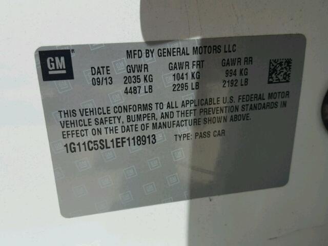 1G11C5SL1EF118913 - 2014 CHEVROLET MALIBU 1LT 白色 照片 10