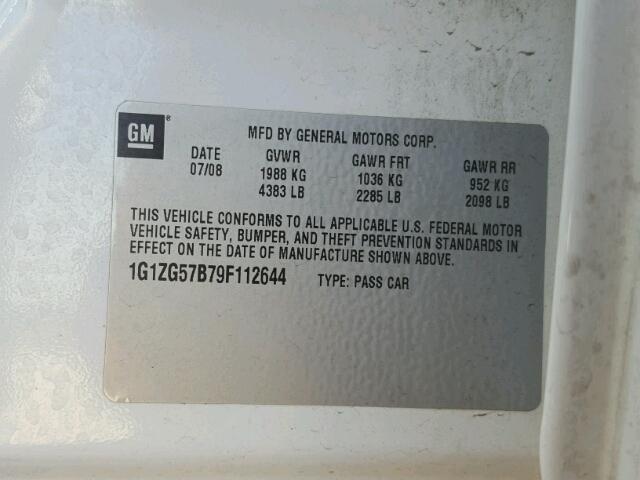 1G1ZG57B79F112644 - 2009 CHEVROLET MALIBU LS თეთრი ფოტო 10