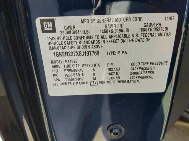 1GKER237X8J197768 - 2008 GMC ACADIA SLT ლურჯი ფოტო 10