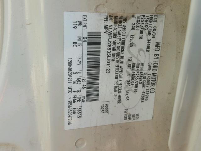 5LMFU28535LJ01123 - 2005 LINCOLN NAVIGATOR WHITE photo 10