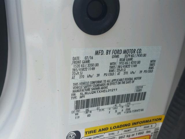 5LMJJ2KTXHEL01211 - 2017 LINCOLN NAVIGATOR 白色 照片 10