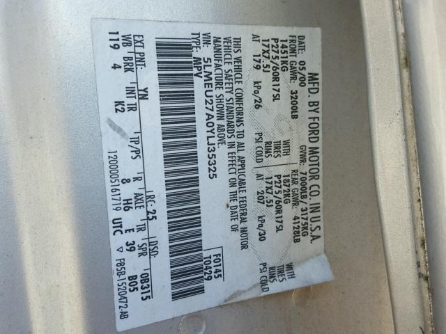 5LMEU27A0YLJ35325 - 2000 LINCOLN NAVIGATOR SILVER photo 10