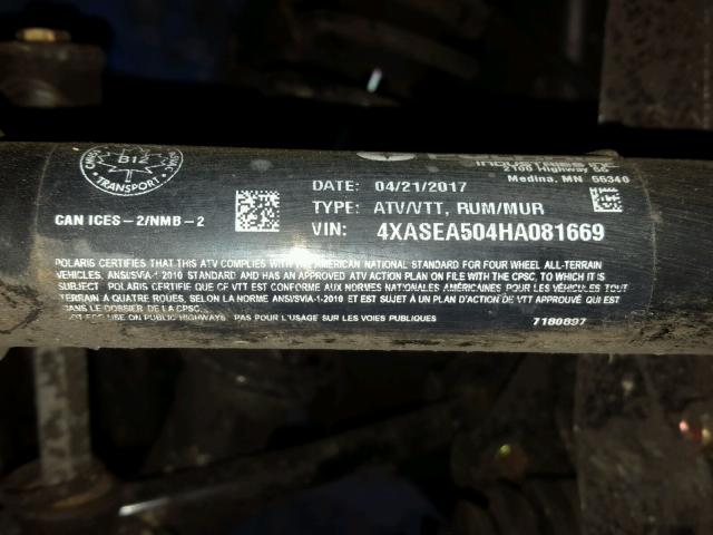 4XASEA504HA081669 - 2017 POLARIS SPORTSMAN BLUE photo 10