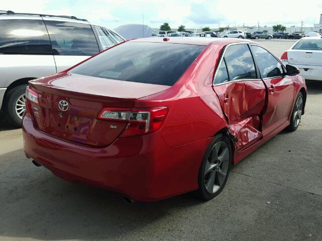 4T1BK1FK9CU504072 - 2012 TOYOTA CAMRY SE RED photo 4