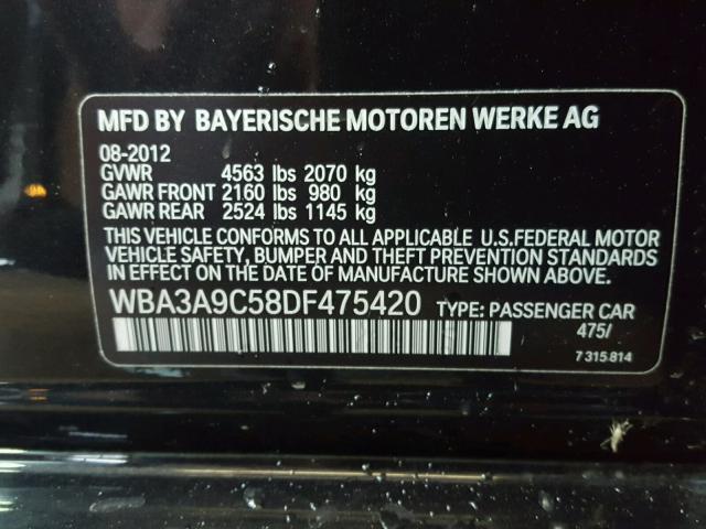 WBA3A9C58DF475420 - 2013 BMW 335 I BLACK photo 10