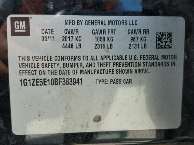 1G1ZE5E10BF383941 - 2011 CHEVROLET MALIBU LTZ 黑色 照片 10