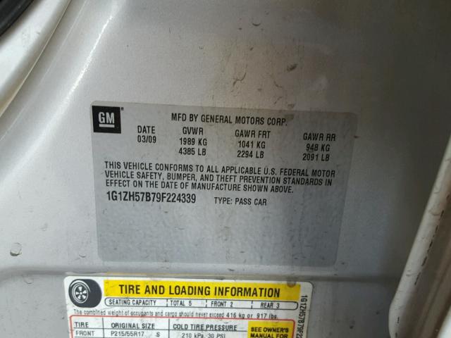 1G1ZH57B79F224339 - 2009 CHEVROLET MALIBU 1LT ვერცხლისფერი ფოტო 10