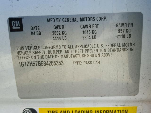 1G1ZH57B584265353 - 2008 CHEVROLET MALIBU 1LT 白色 照片 10