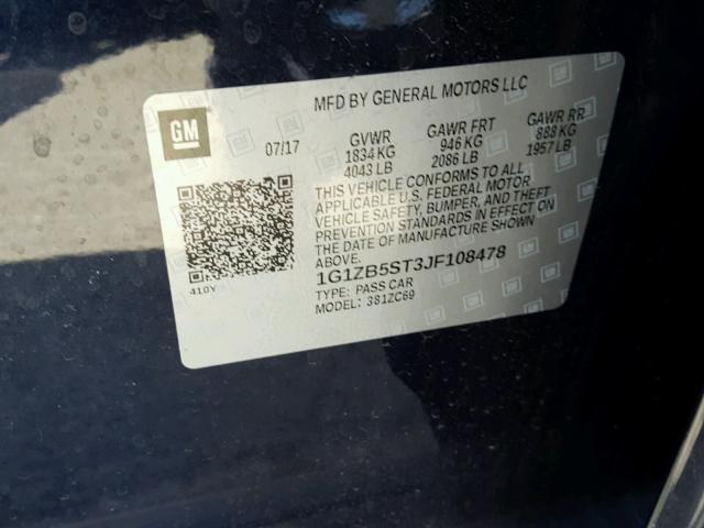 1G1ZB5ST3JF108478 - 2018 CHEVROLET MALIBU LS BLUE photo 10