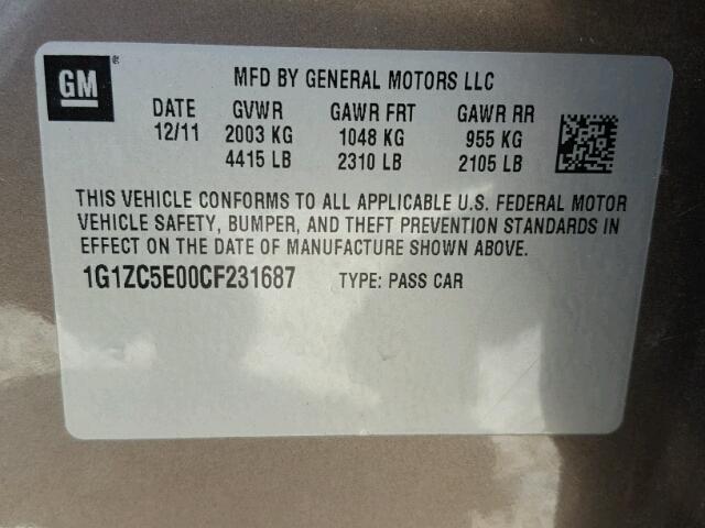 1G1ZC5E00CF231687 - 2012 CHEVROLET MALIBU 1LT 棕色 照片 10