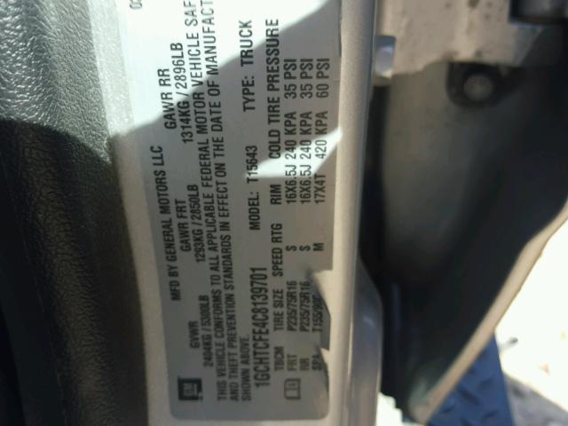 1GCHTCFE4C8139701 - 2012 CHEVROLET COLORADO L SILVER photo 10