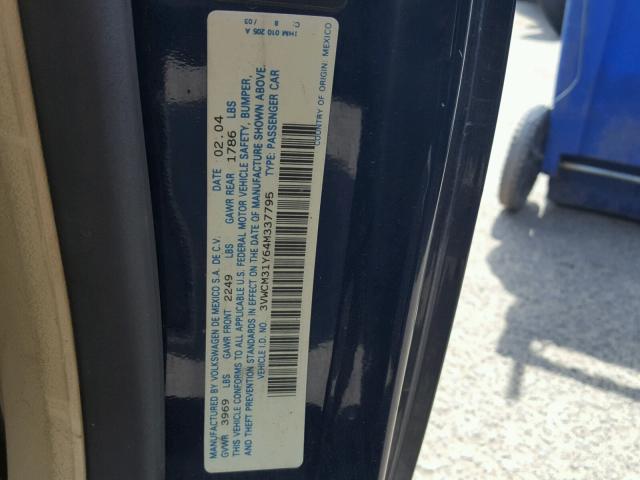 3VWCM31Y64M337795 - 2004 VOLKSWAGEN NEW BEETLE 蓝色 照片 10