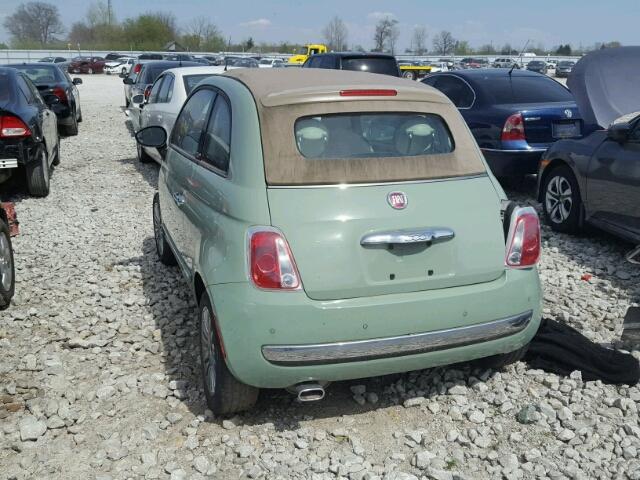 3C3CFFER9CT313209 - 2012 FIAT 500 LOUNGE GREEN photo 3