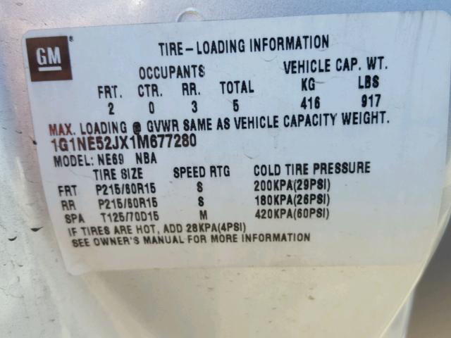 1G1NE52JX1M677280 - 2001 CHEVROLET MALIBU LS 银色 照片 10