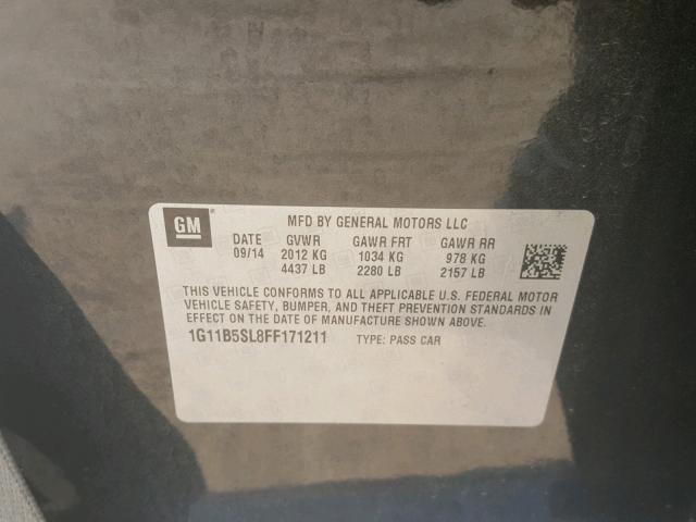 1G11B5SL8FF171211 - 2015 CHEVROLET MALIBU LS შავი ფოტო 10