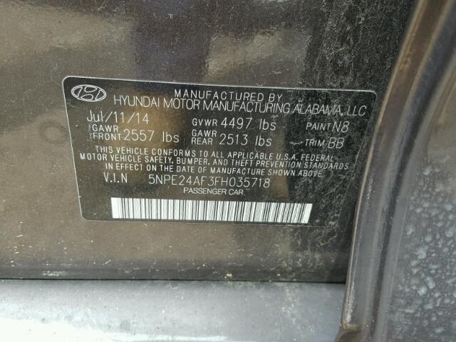 5NPE24AF3FH035718 - 2015 HYUNDAI SONATA SE BROWN photo 10