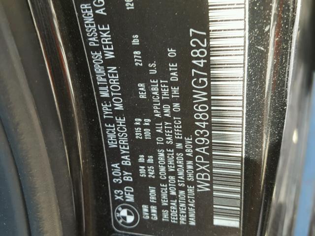 WBXPA93486WG74827 - 2006 BMW X3 3.0I BLACK photo 10