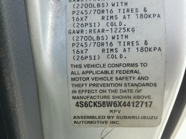 4S6CK58W6X4412717 - 1999 HONDA PASSPORT E 银色 照片 10